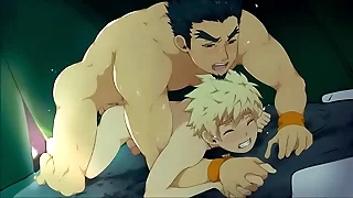 Anime blonde caitiff public schoolmate having fun with older man